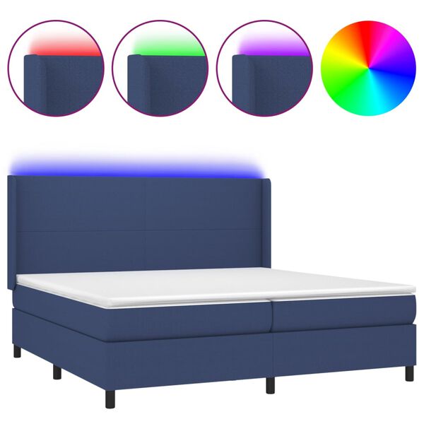 vidaXL Boxspring met matras en LED stof blauw 200x200 cm