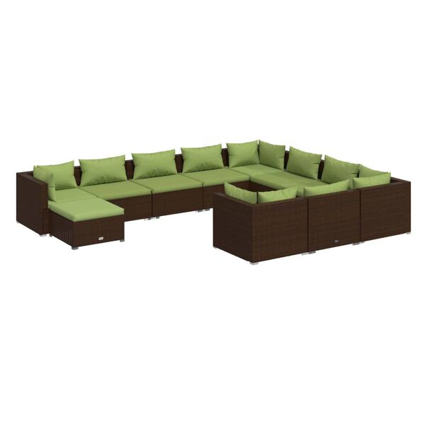 vidaXL 11-delige Loungeset met kussens poly rattan bruin