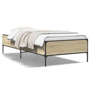 vidaXL Bedframe bewerkt hout en metaal sonoma eikenkleurig 90x190 cm