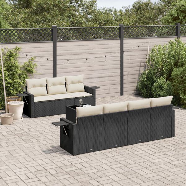 vidaXL 8-delige Loungeset met kussens poly rattan zwart