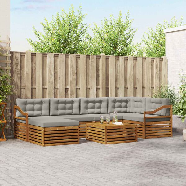 vidaXL Buiten bankenset met kussen 7 pcs Natuurlijk en Lichtgrijs