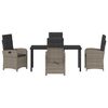 vidaXL Tuin eettafelset met kussen 5 pcs Grijs poly rattan