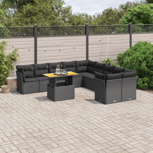 vidaXL 11-delige Loungeset met kussens poly rattan zwart