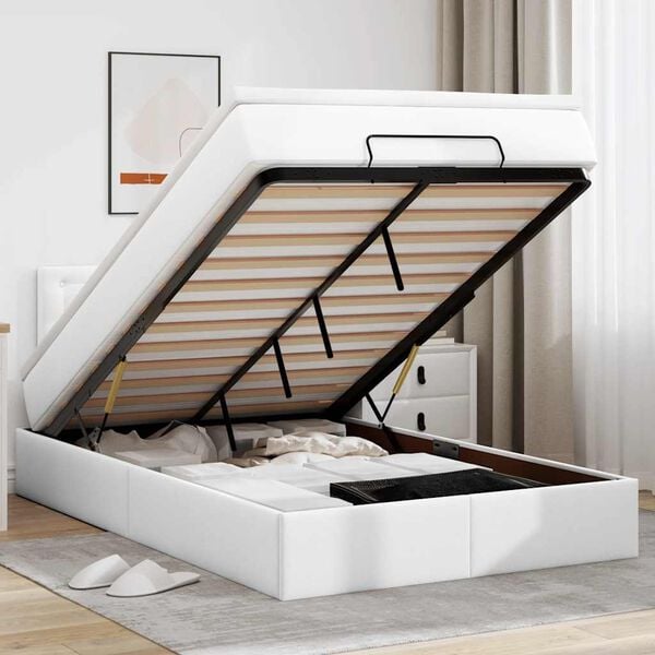 vidaXL Ottoman bed met matras 120x190 cm kunstleer wit