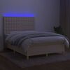 vidaXL Boxspring met matras en LED stof cr&egrave;mekleurig 140x200 cm