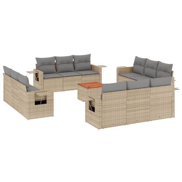 vidaXL 13-delige Loungeset met kussens poly rattan gemengd beige