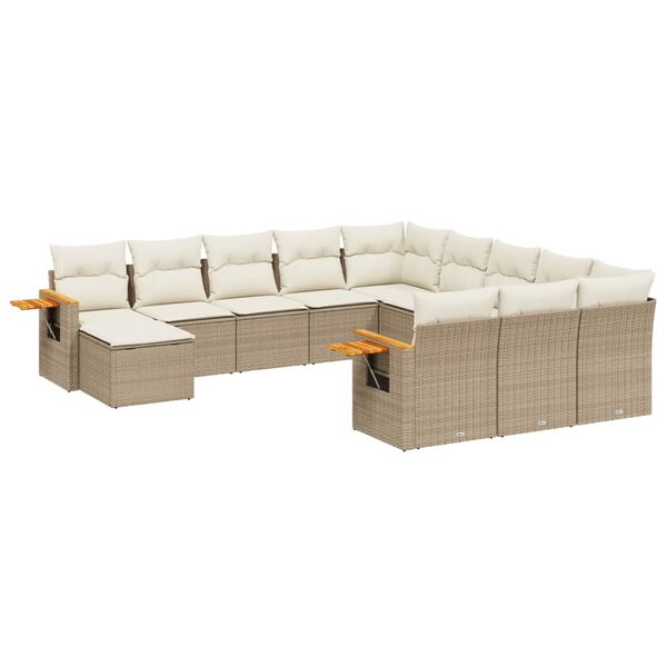 vidaXL 11-delige Tuinset met kussens poly rattan beige