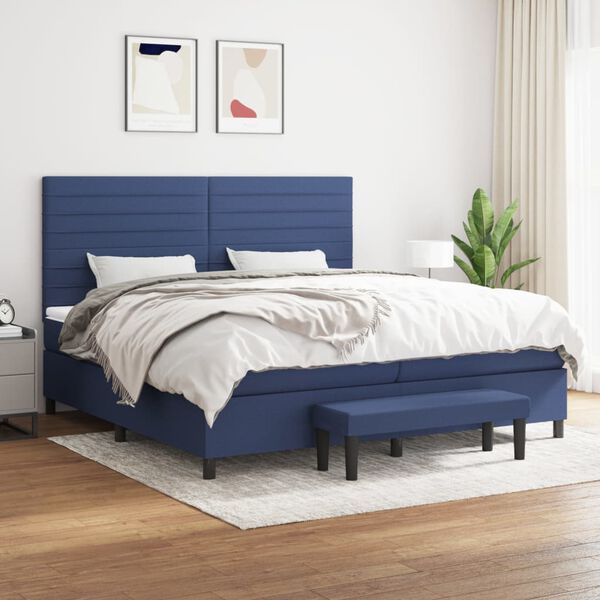 vidaXL Boxspring met matras stof blauw 200x200 cm