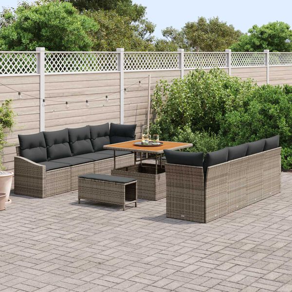 vidaXL Tuinbankenset met kussen 11 pcs Grijs poly rattan