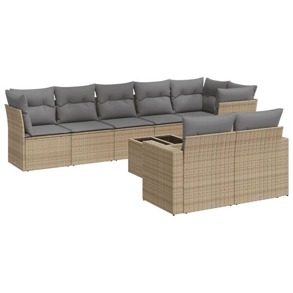 vidaXL 9-delige Loungeset met kussens poly rattan beige