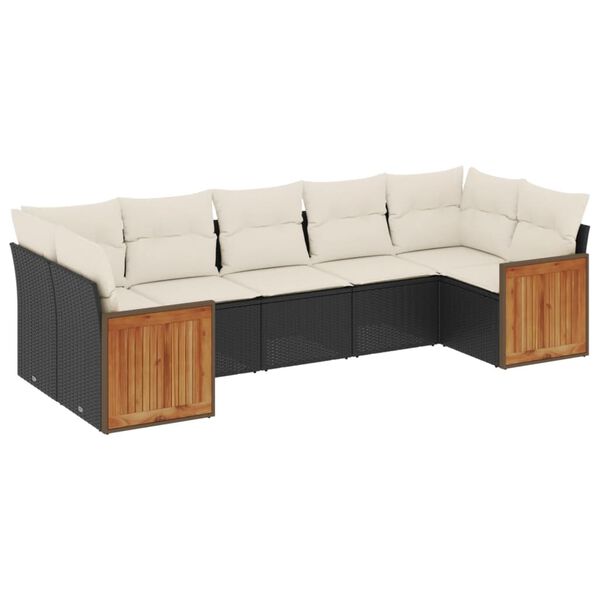 vidaXL 7-delige Loungeset met kussens poly rattan zwart