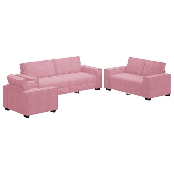 vidaXL 3-delige Loungeset met kussens fluweel roze
