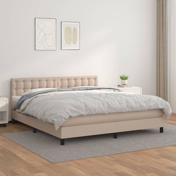 vidaXL Boxspring met matras kunstleer cappuccinokleurig 180x200 cm