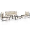 vidaXL 5-delige Loungeset met kussens poly rattan antracietkleurig