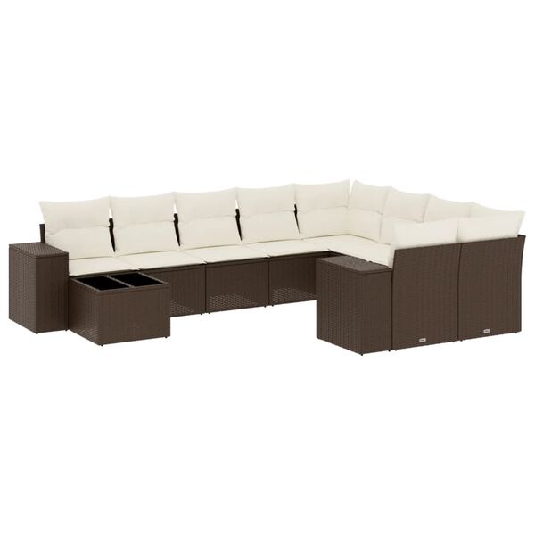 vidaXL 10-delige Loungeset met kussens poly rattan bruin