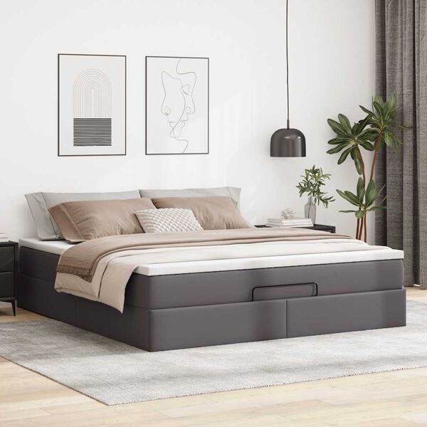 vidaXL Ottoman bed met matras 180x200cm kunstleer grijs