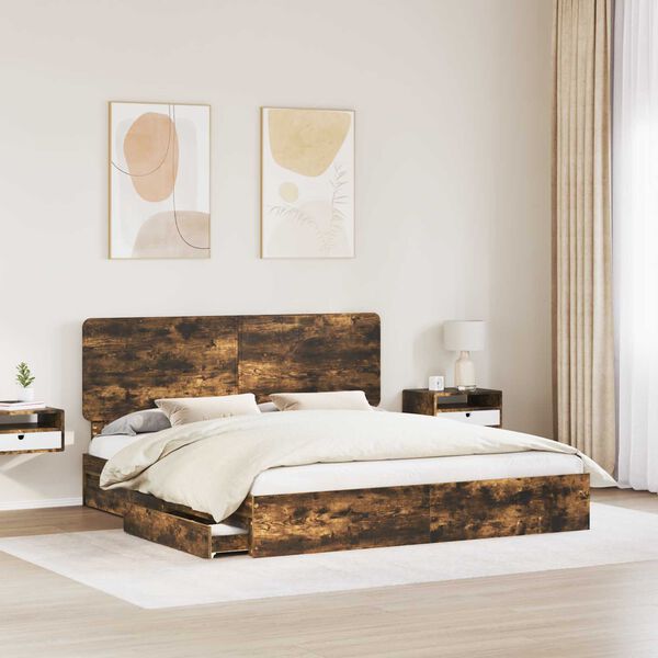vidaXL Opslag bed met lade Gerookt eiken 180 x 200 cm Bewerkt hout