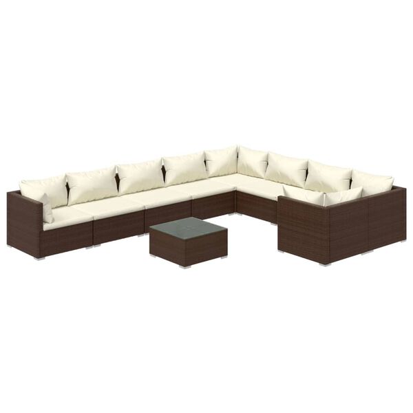 vidaXL 10-delige Loungeset met kussens poly rattan bruin