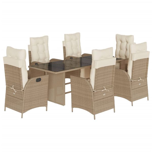 vidaXL 7-delige Tuinset met kussens poly rattan beige