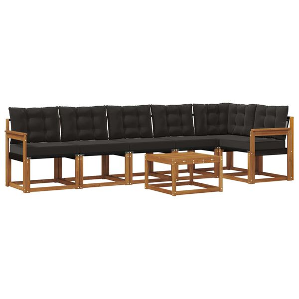 vidaXL Buiten bankenset met kussen 7 pcs Natuurlijk en Zwart