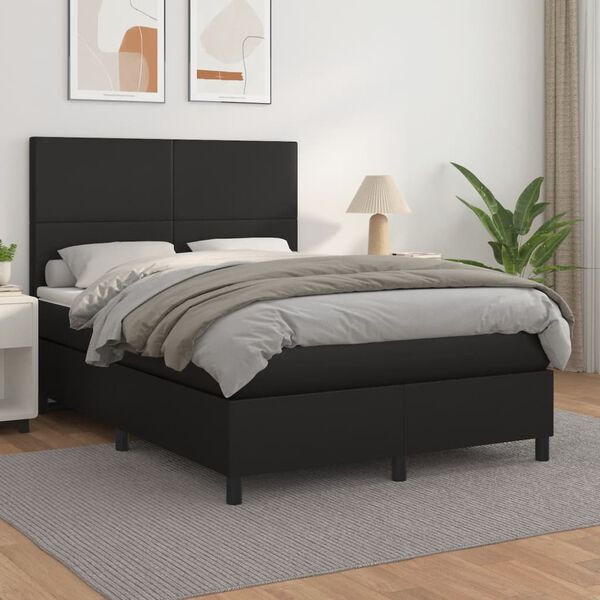 vidaXL Boxspring met matras kunstleer zwart 140x190 cm