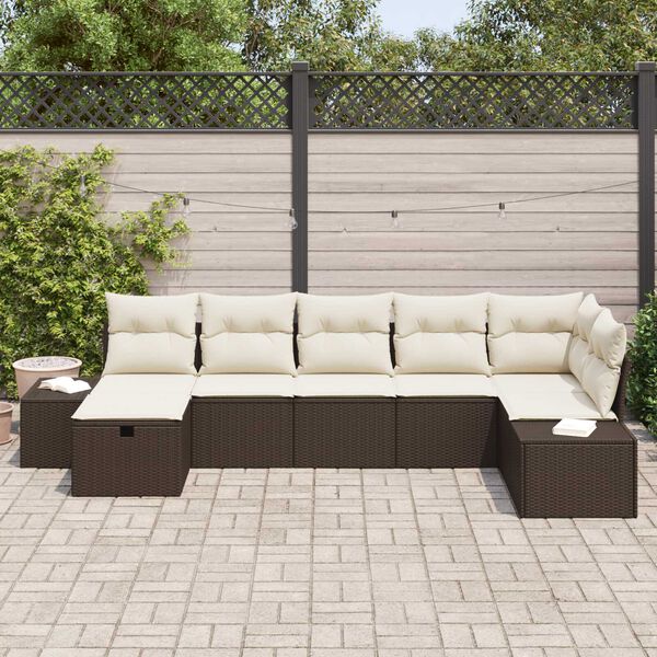 vidaXL Tuin Sofa Set met kussen 7 pcs Bruin poly rattan