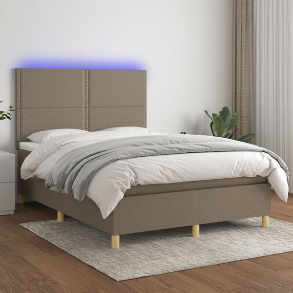vidaXL Boxspring met matras en LED stof taupe 140x190 cm