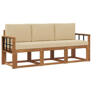 vidaXL Buiten bankenset met kussen 3 pcs Natuurlijk en Beige