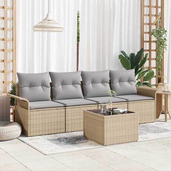vidaXL Bankstel met kussen 5 pcs Beige poly rattan