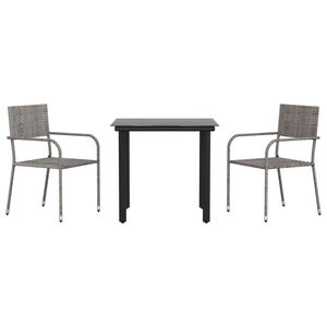 vidaXL 3-delige Tuinset poly rattan en staal grijs en zwart