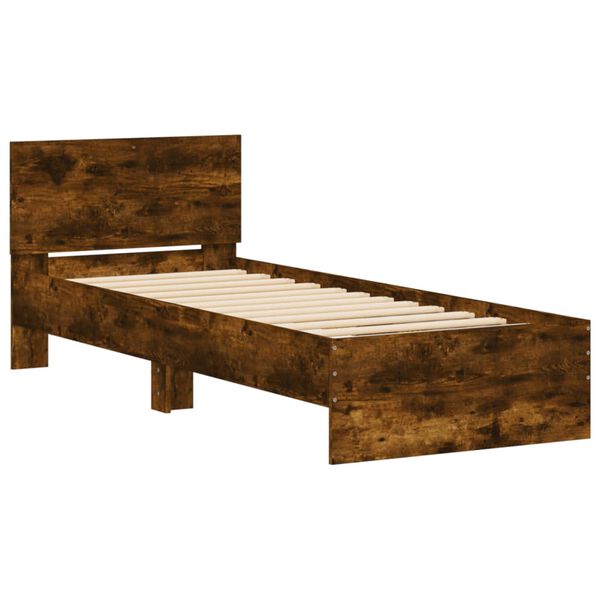 vidaXL Bedframe met hoofdeinde bewerkt hout gerookt eiken 90x190 cm