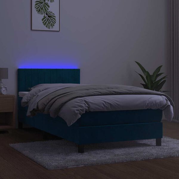 vidaXL Boxspring met matras en LED fluweel donkerblauw 90x200 cm