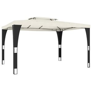 vidaXL Prieel met dubbel dak 3,98x2,98 m staal cr&egrave;mekleurig