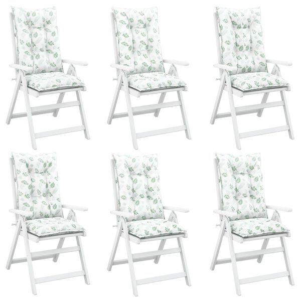 vidaXL Stoelkussens 6 st hoge rug 120x50x7 cm stof bladpatroon