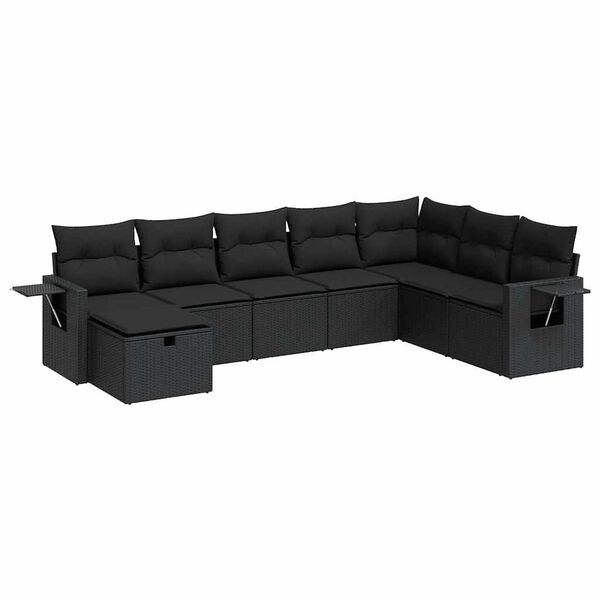 vidaXL 8-delige Loungeset met kussens poly rattan zwart
