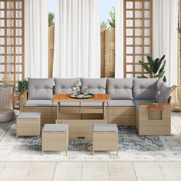 vidaXL Tuin Sofa Set met kussen 10 pcs beige en lichtgrijs