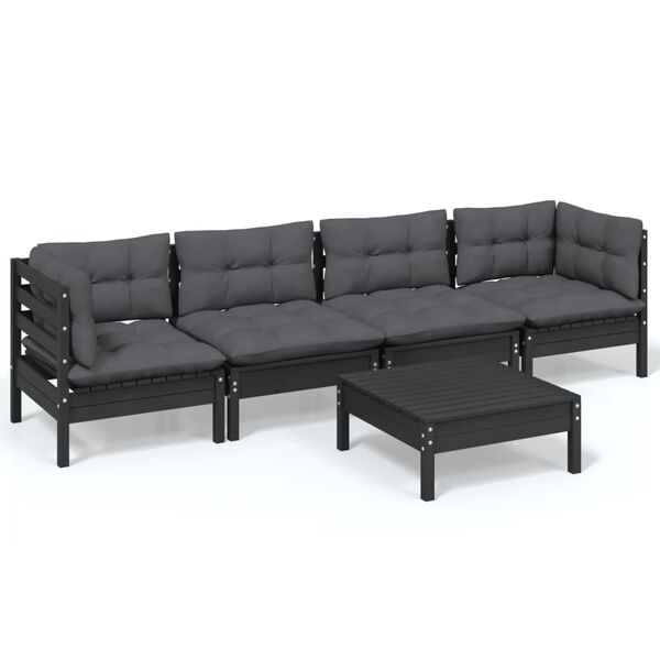 vidaXL 5-delige Loungeset met kussens massief grenenhout