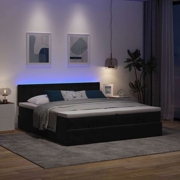 vidaXL Ottoman bed met matrassen en LED's 160x200cm fluweel zwart