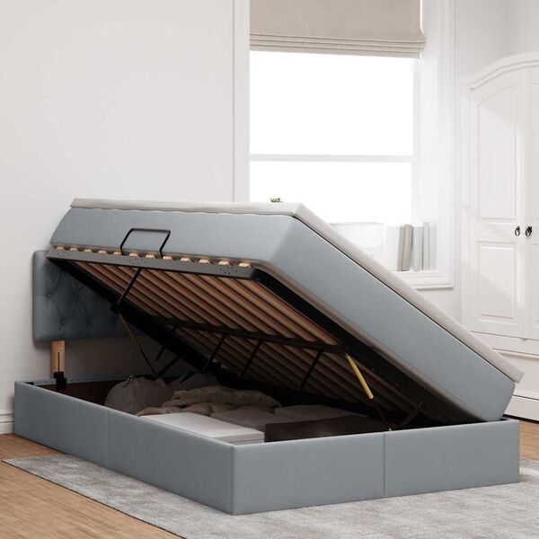 vidaXL Opbergbed met LED met matras Lichtgrijs 120 x 190 cm Stof