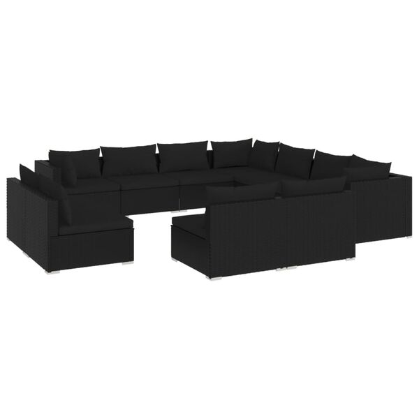 vidaXL 11-delige Loungeset met kussens poly rattan zwart