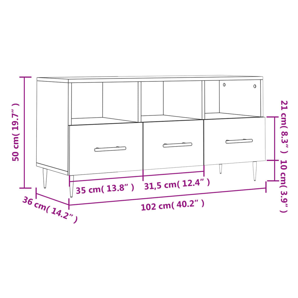 vidaXL Tv-meubel 102x36x50 cm bewerkt hout betongrijs