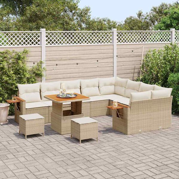 vidaXL Tuinbankenset met kussen 13 pcs Beige en Cr&egrave;me poly rattan