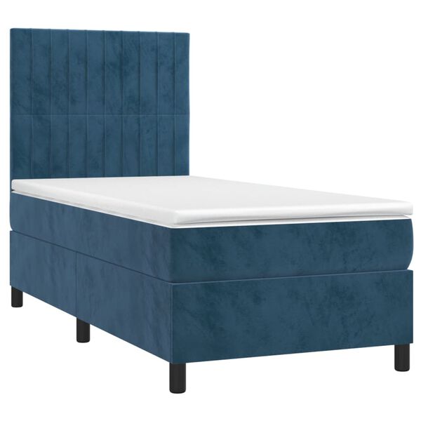 vidaXL Boxspring met matras fluweel donkerblauw 100x200 cm