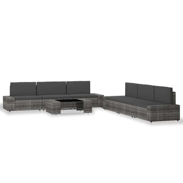 vidaXL 7-delige Loungeset poly rattan grijs