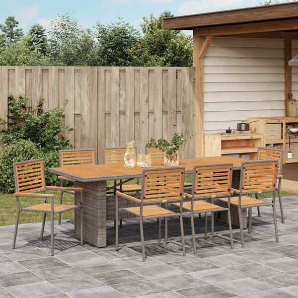 vidaXL Tuin eettafelset 9 pcs Grijs en Bruin poly rattan