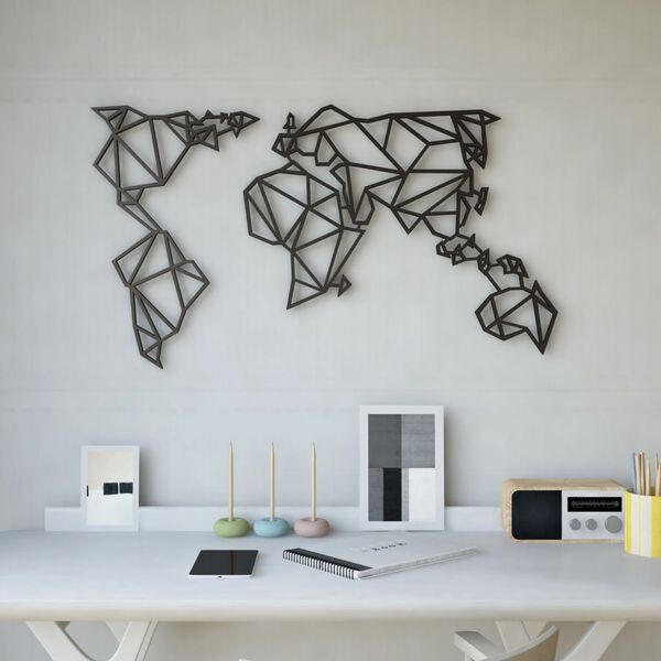 Homemania Wanddecoratie World 100x58 cm staal zwart