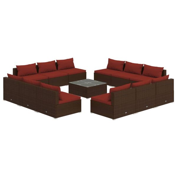 vidaXL 13-delige Loungeset met kussens poly rattan bruin