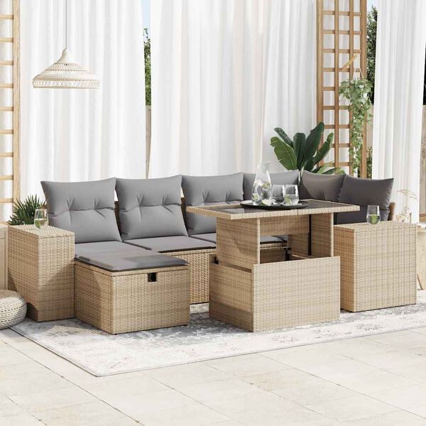 vidaXL 8-delige Loungeset met kussens poly rattan beige
