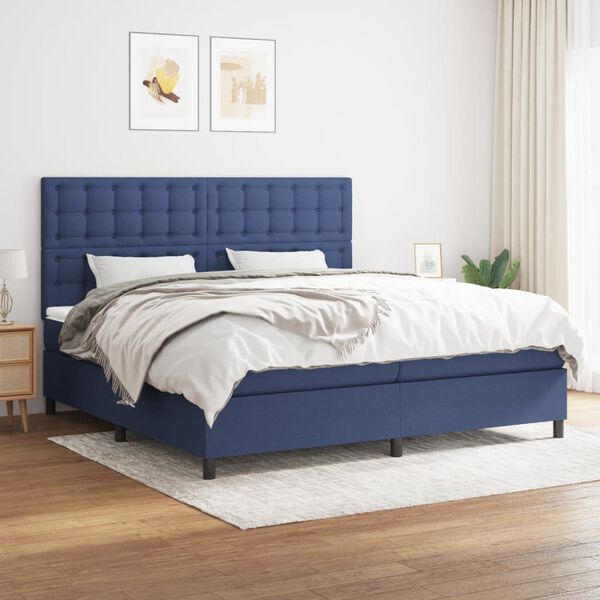 vidaXL Boxspring met matras stof blauw 200x200 cm