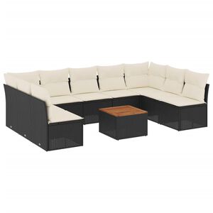 vidaXL 10-delige Loungeset met kussens poly rattan zwart